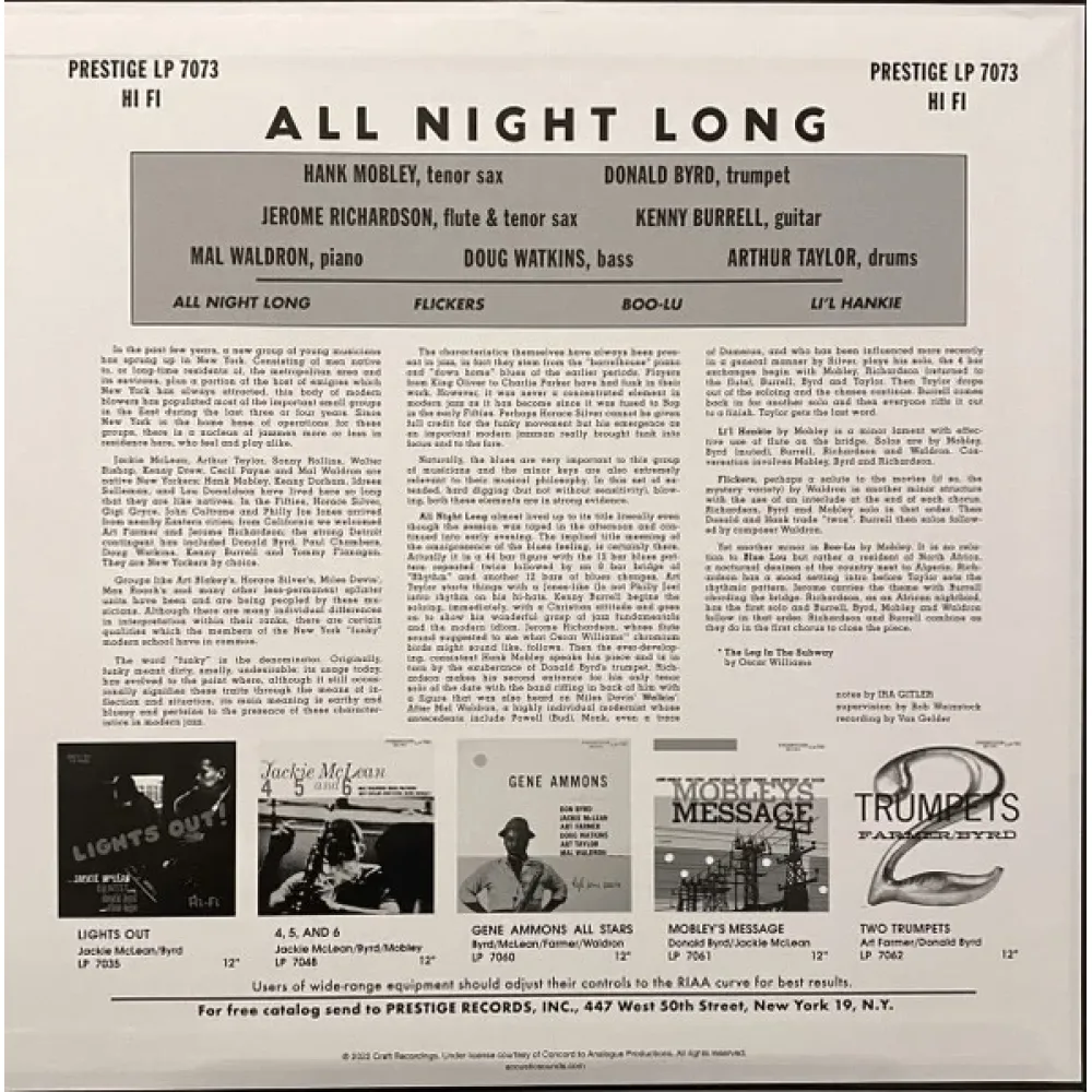 The Prestige All Stars – All Night Long - Analogue Productions LP