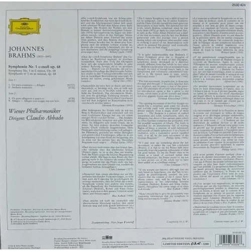 Johannes Brahms, Wiener Philharmoniker, Claudio Abbado – Symphonie Nr. 1 LP