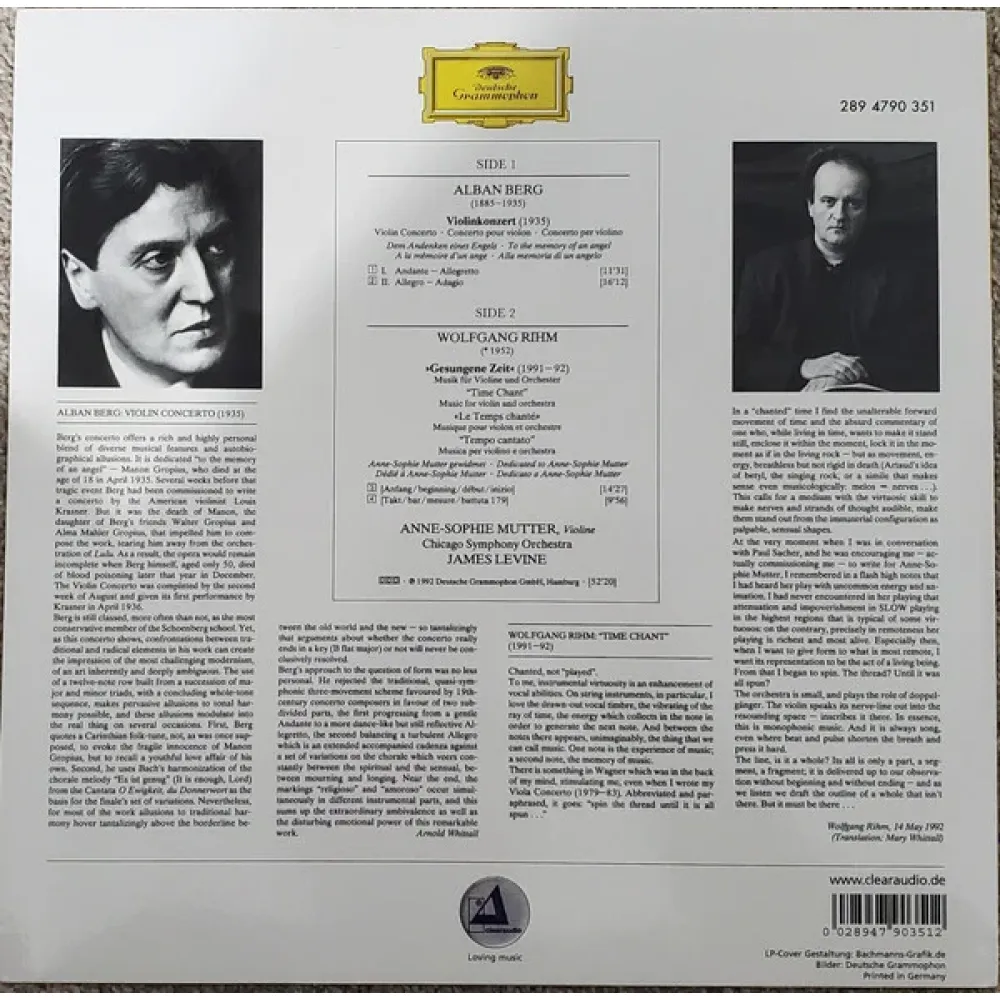 Anne-Sophie Mutter, Chicago Symphony Orchestra, James Levine – Violinkonzert - Violin Concerto - Gesungene Zeit - Time Chant - LP