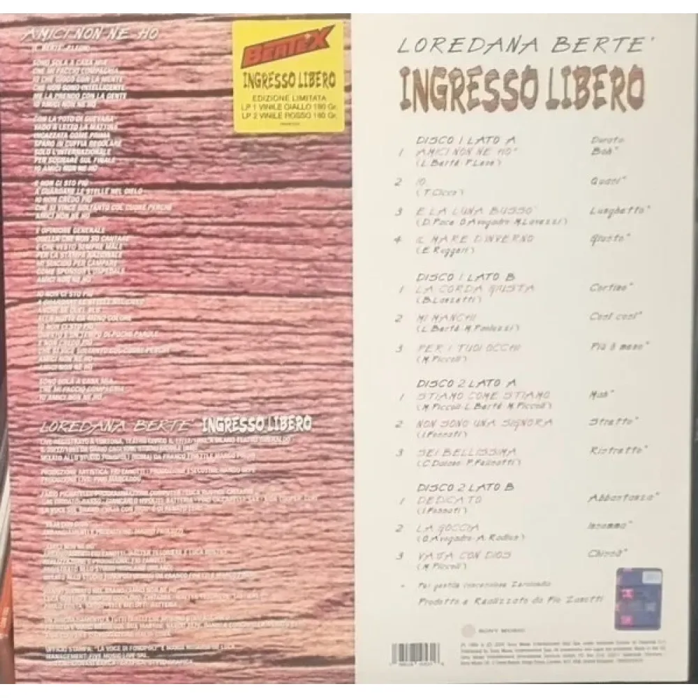 Loredana Berte – Ingresso Libero (yellow-red) 2LP