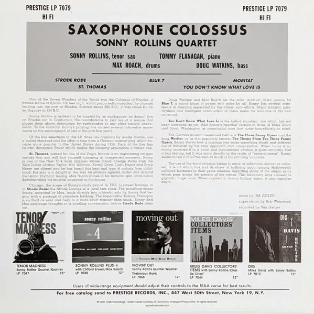 Sonny Rollins – Saxophone Colossus - MONO - LP