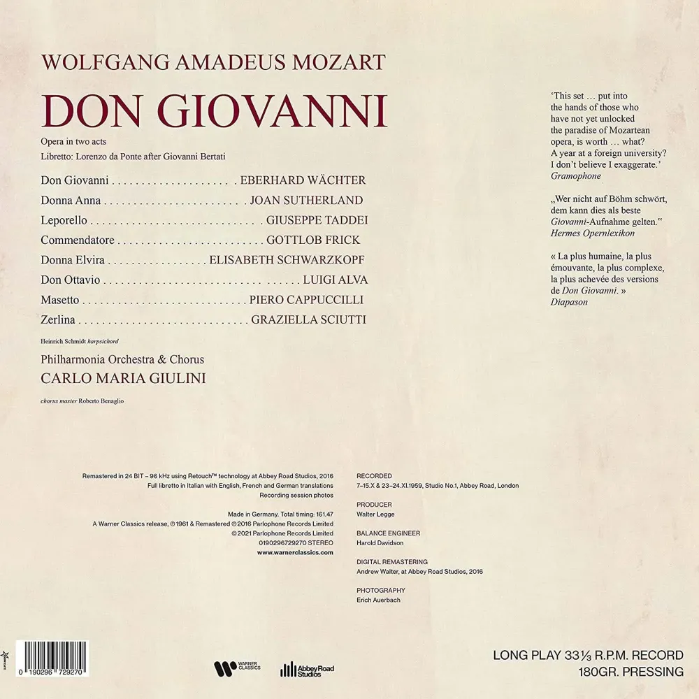 Wolfgang Amadeus Mozart, Elisabeth Schwarzkopf - Don Giovanni 4LP