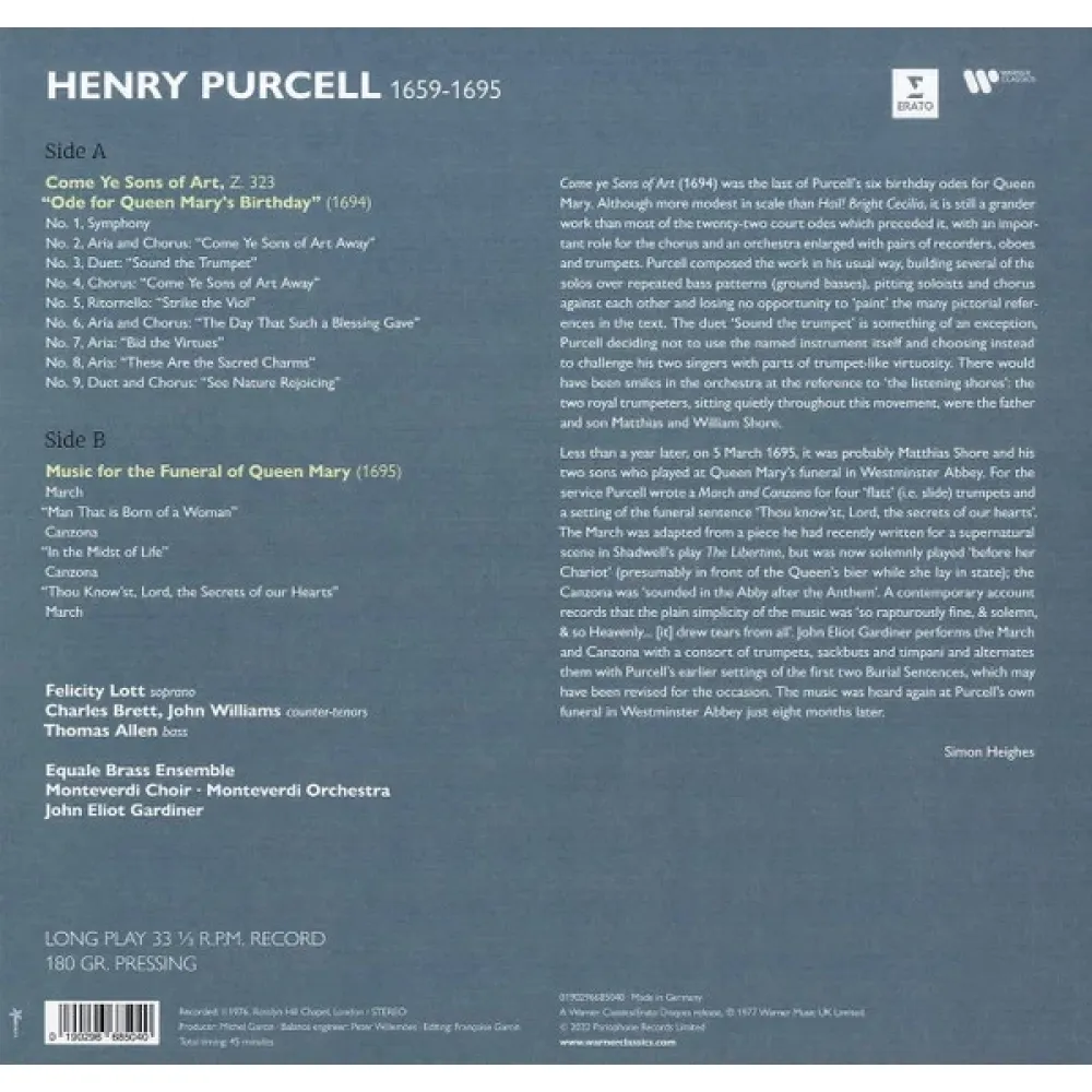 John Eliot Gardiner - Music For The Queen Mary - Come Ye Sons Of Arts LP