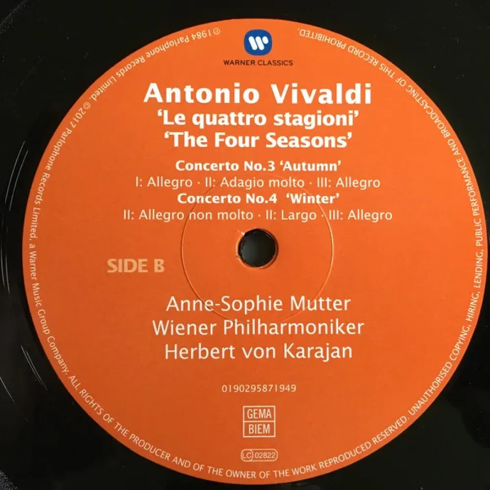 Vivaldi; Anne-Sophie Mutter; Wiener Philharmoniker; Herbert Von Karajan - Le Quattro Stagioni The Four Seasons Die Vier Jahreszeiten