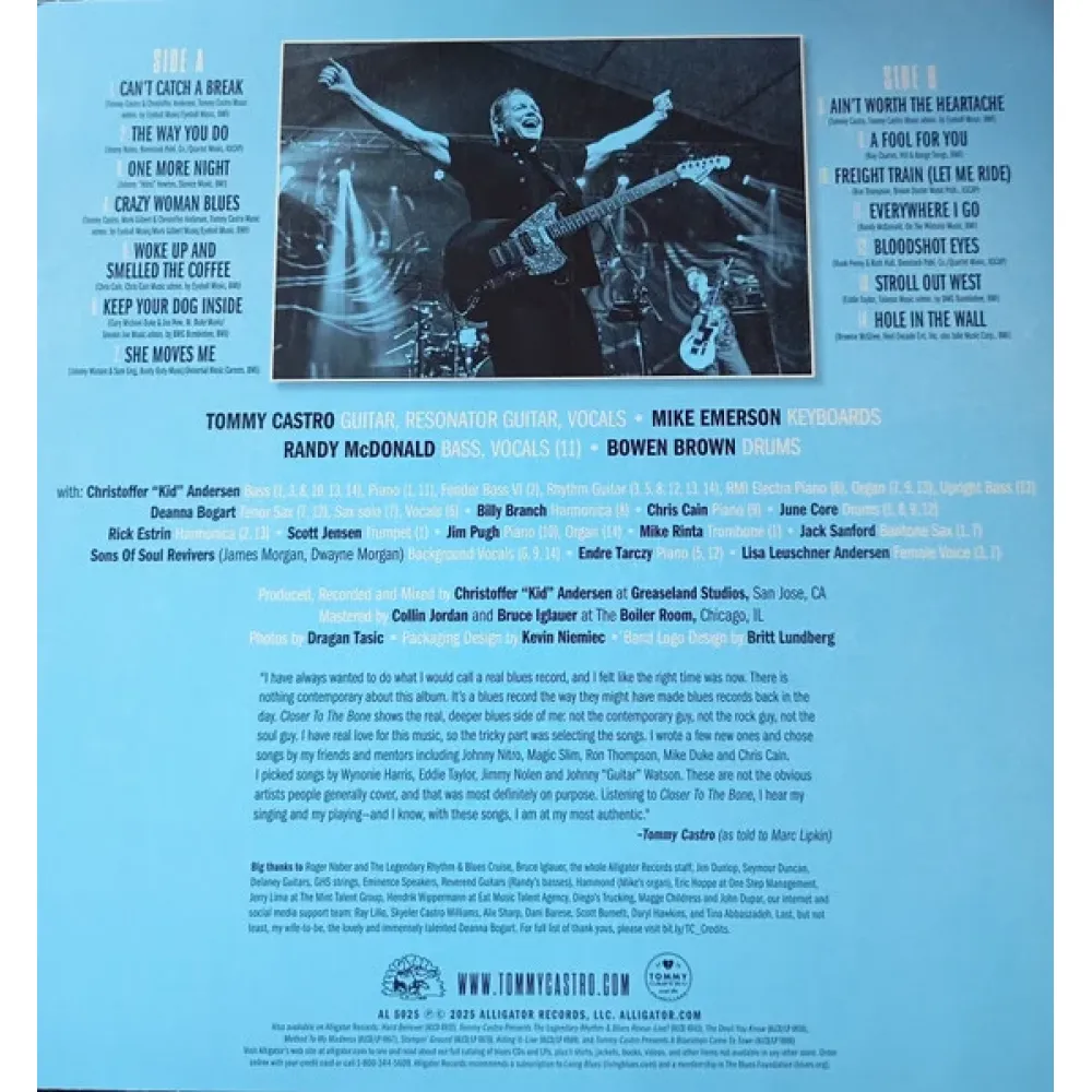 Tommy Castro And The Painkillers – Closer To The Bone - Clear Blue - LP