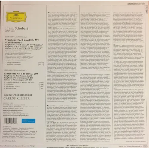Franz Schubert, Wiener Philharmoniker, Carlos Kleiber – Symphonien No.8 - Unvollendete - No.3 - LP