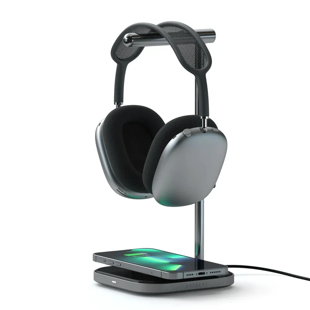 Satechi 2-in-1 Headphone Stand with Wireless Charger Grey
