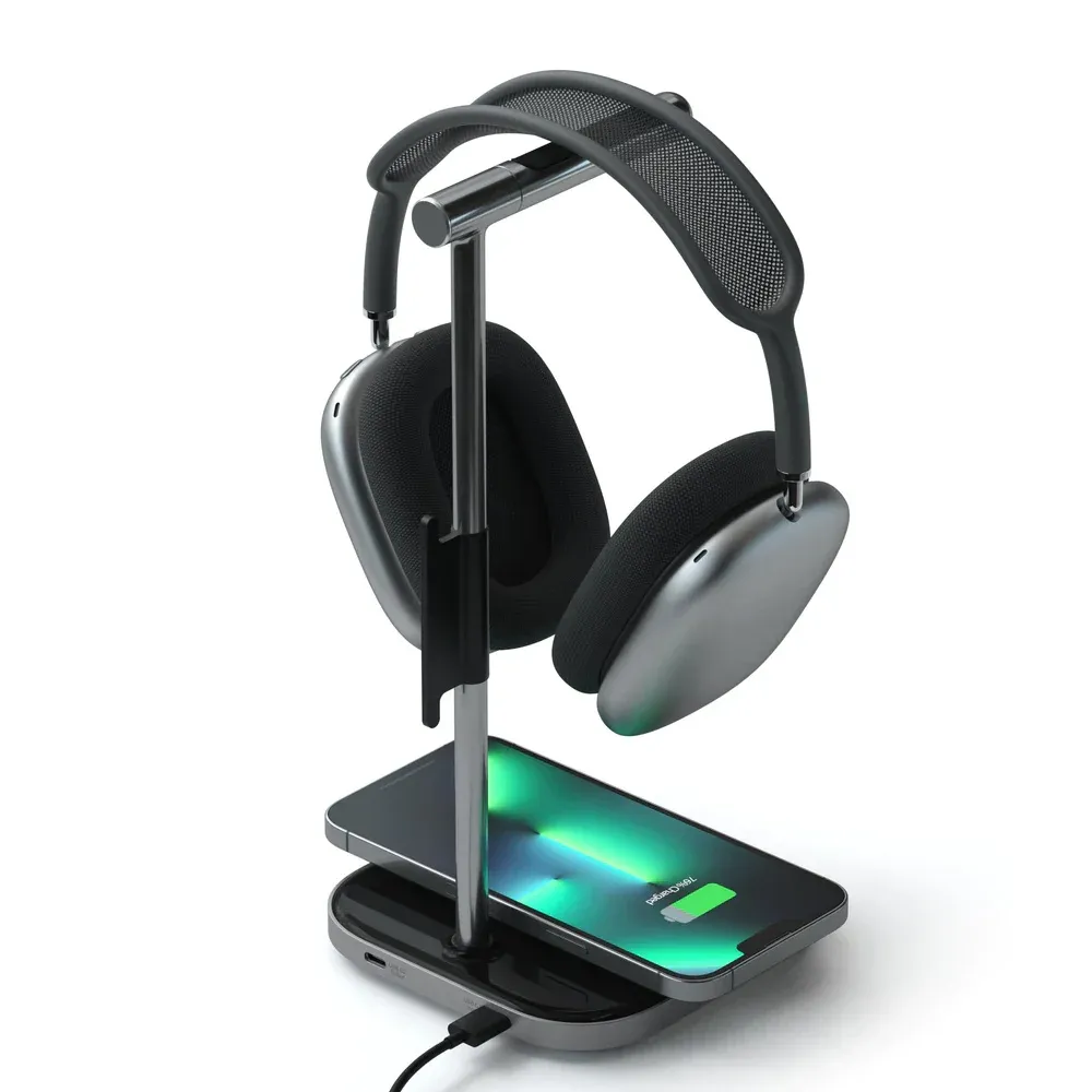 Satechi 2-in-1 Headphone Stand with Wireless Charger Grey