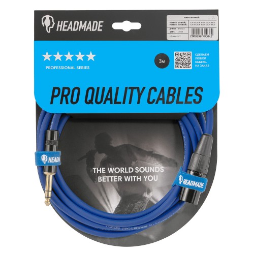 HeadMade Pro XLR-M - 6.3mm stereo Blue 3m