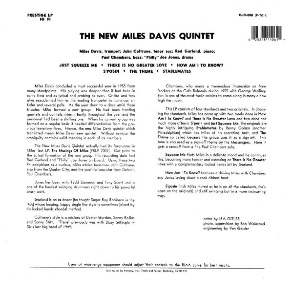 The New Miles Davis Quintet – Miles (Original Jazz Classics) LP