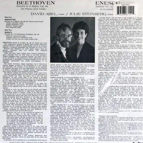 David Abel & Julie Steinberg / Beethoven: Violin Sonata Op.96 / Enescu: Sonata No.3 - Analogue Productions LP
